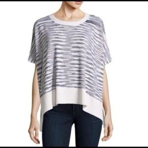 Hayden 100% Cashmere Navy Cream Striped Poncho Sweater XS